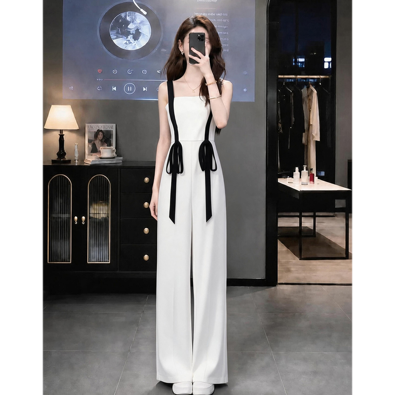 Elegant Commuter Style White Suspender Jumpsuit for Women 2026 Summer High-Waisted Wide-Leg Pants Fashionable Simple High-End Feel Elegant Commuter Style White Suspender Jumpsuit for Women 2026 Summer High-Waisted Wide-Leg Pants Fashionable Simple High-End Feel