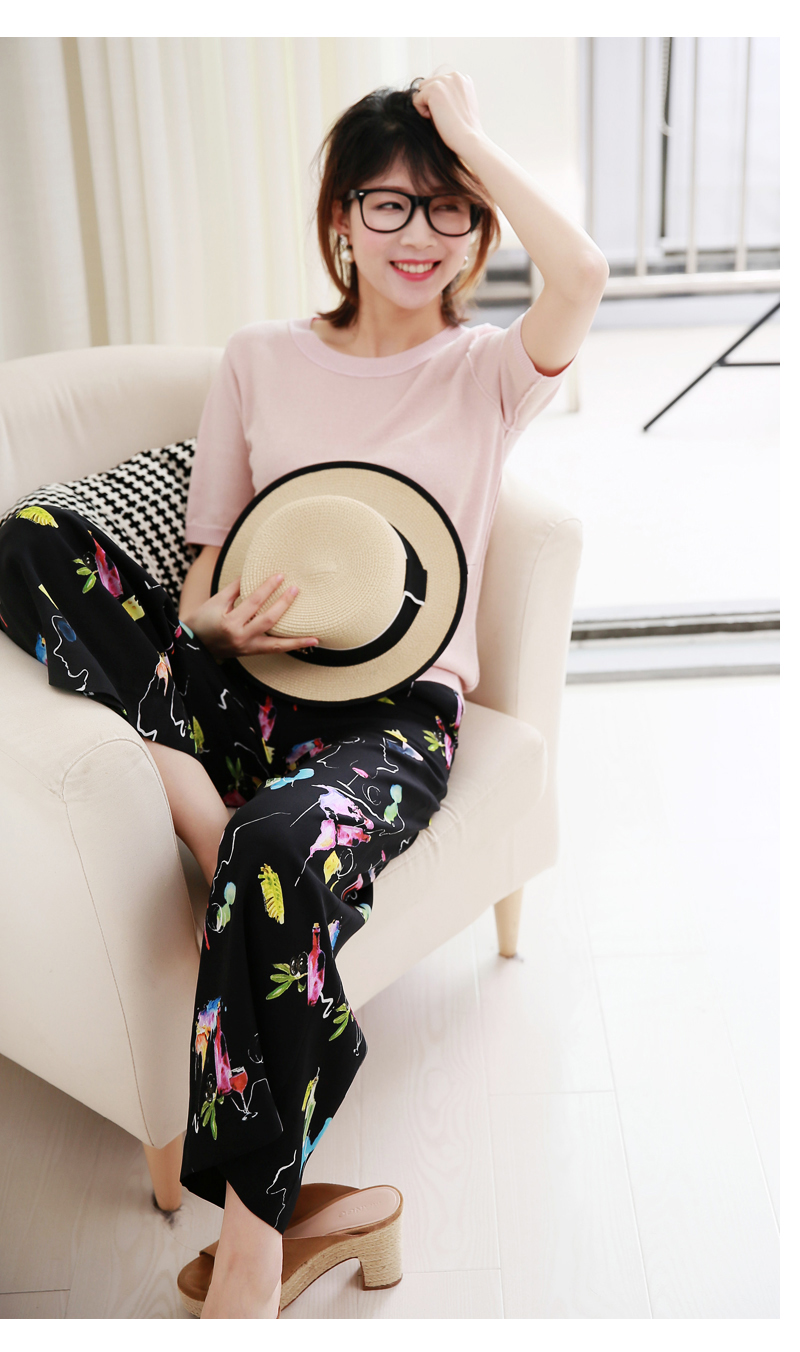 Bling nâng cấp phong cách tối giản với đảo ngược khâu với lụa sáng long lanh vòng cổ nửa tay áo áo len hàng đầu áo len nữ hàng hiệu