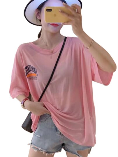 Sun-Protective Tencel Thin Short-Sleeved T-Shirt for Women, Mid-Length Half-Sleeve Top, Loose White European Style, 2025 Summer New Model