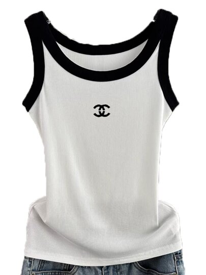 Slim-Fit Color-Blocked Camisole for Women, European Style, 2026 Summer New Pure Cotton Outerwear Design, White Top