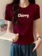 Burgundy Short Round Neck Style Short-Sleeved T-Shirt for Women European Station 2025 Summer New Slim Zodiac Year T-Shirt