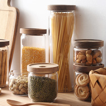 Japanese Acacia wood cover glass storage jar candy jar dried fruit tea jar sealed tank kitchen supplies