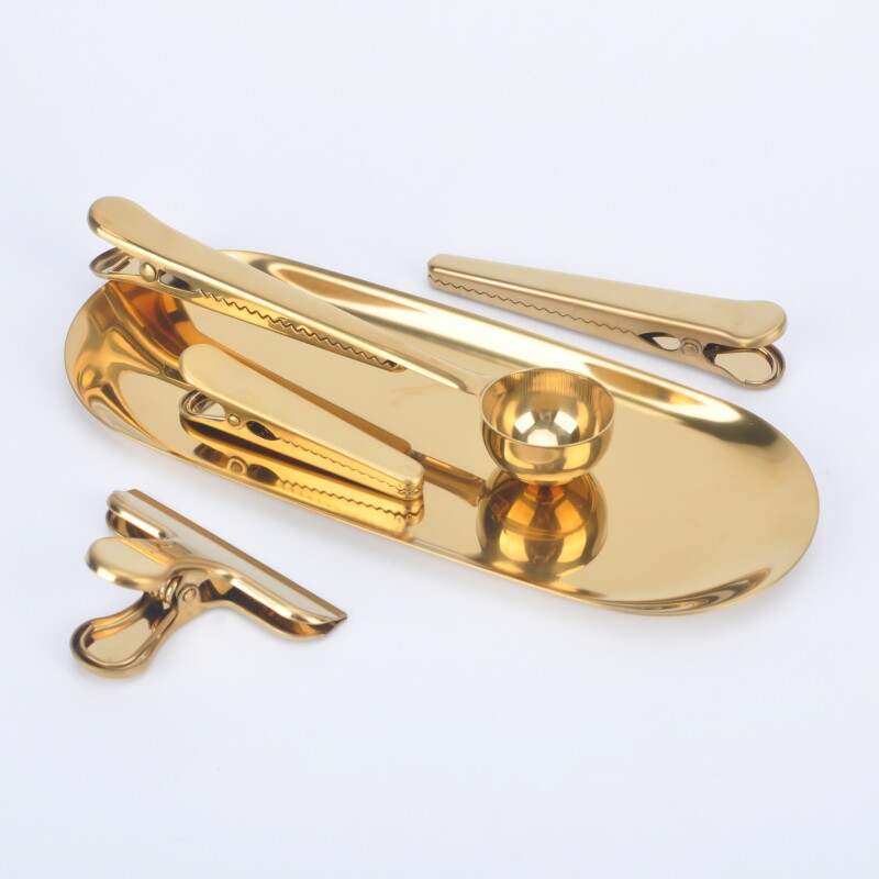Nordic Wind Two-in-one Coffee Clip Spoon Golden Stainless Steel Closure Clip Coffee Bean Quantity Spoon Long Mouth Clip Wide Mouth Clip