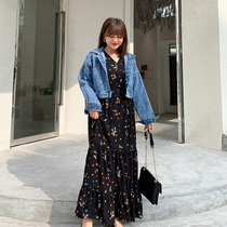 Mu Ling large size womens spring clothes 2020 new floral dress denim coat fat sister mm set age