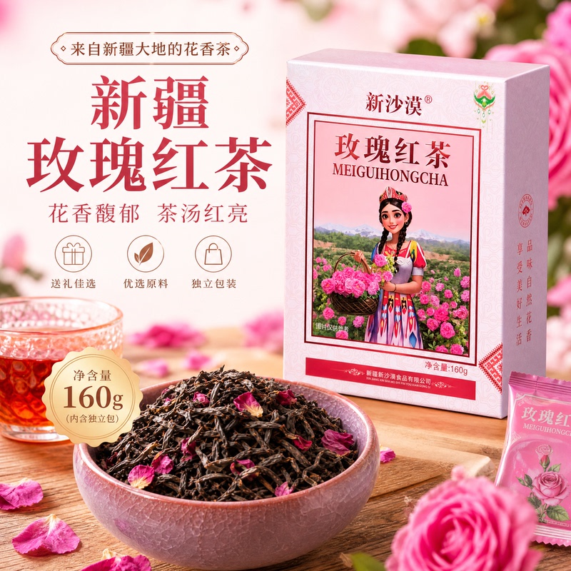 Xinjiang Specialty Hotan Rose Tea Rose Black Tea New Desert 160g Hotel Same Style Boxed Gift Xinjiang Specialty Hotan Rose Tea Rose Black Tea New Desert 160g Hotel Same Style Boxed Gift