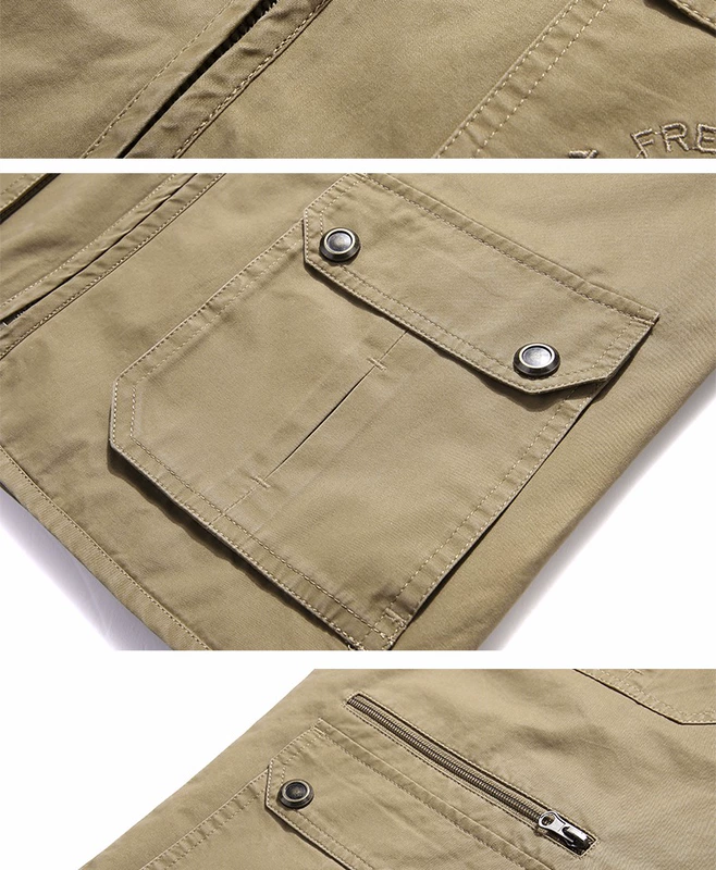 Jeep Shield vest nam ngoài trời nhiều túi cotton vest mùa xuân và mùa hè vest mỏng phần chụp ảnh trung niên câu cá - Dệt kim Vest áo len trung niên