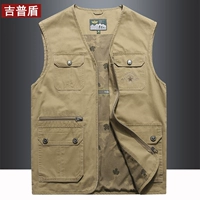 Jeep Shield vest nam ngoài trời nhiều túi cotton vest mùa xuân và mùa hè vest mỏng phần chụp ảnh trung niên câu cá - Dệt kim Vest áo len trung niên