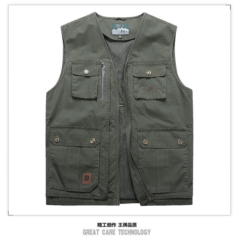 Vest nam ngoài trời trung và già bông nhiều túi mùa xuân và mùa thu vest vai cỡ lớn cha mùa thu chụp ảnh câu cá ao ba lo nam