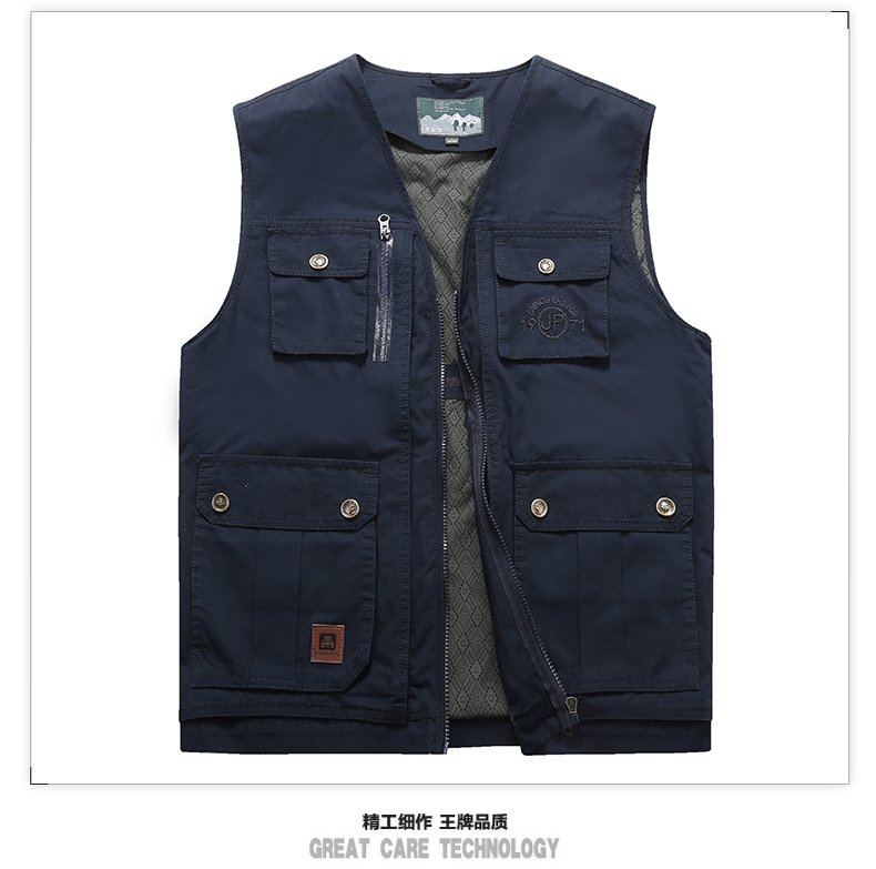 Vest nam ngoài trời trung và già bông nhiều túi mùa xuân và mùa thu vest vai cỡ lớn cha mùa thu chụp ảnh câu cá ao ba lo nam