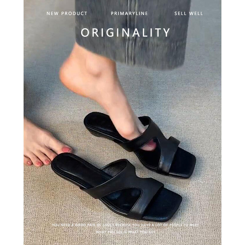 Sheepskin Version ~ Versatile Black Niche Z-Strap Open-Toe Sandals for Women, Summer Minimalist Style, Genuine Leather Comfortable High-Heeled Sandals