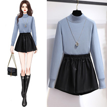 Autumn costume temperament goddess Fan suit fashion foreign style royal sister fan clothes thin tall small shorts two-piece set