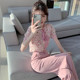 Temperament Goddess Fan Suit Summer 2023 New Floral Chiffon Shirt Vertical Feel Straight Leg Wide Leg Pants Western Style Two-piece Set