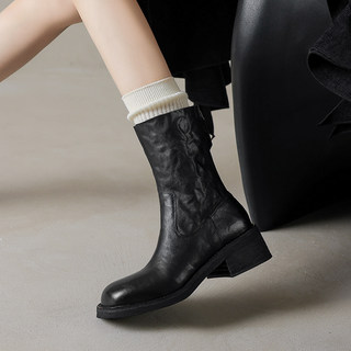 Original Washed Leather Super Soft Sole Retro Chunky Heel High Heel Short Boots for Women Early Autumn Genuine Leather Stylish Martin Boots