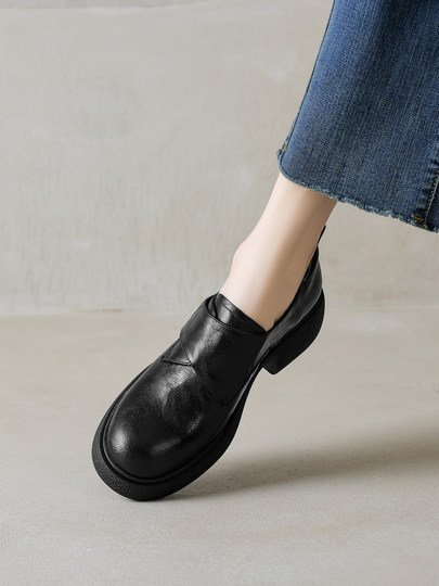 Original High-End Version, Extremely Comfortable soft sole Ultra-Soft Sheepskin Retro Chunky Heel Loafers for Women, Thick-Soled Round-Toe Shoes