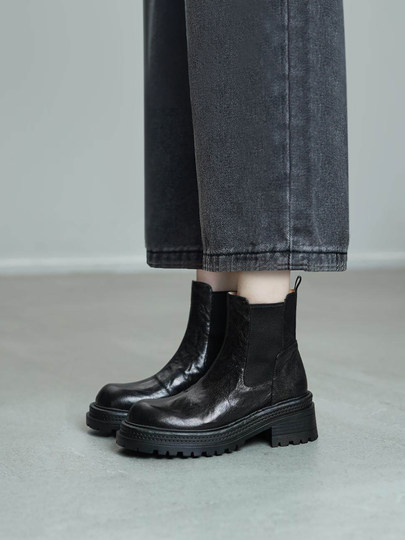 Soft Sheepskin Retro Genuine Leather Chelsea Boots for Women, British Style Street Style Short Boots, Distressed Martin Boots