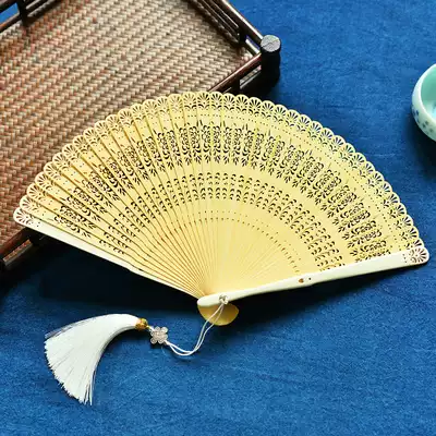 Chinese style all bamboo carved hollow small folding fan open and close smooth double-sided Japanese small portable Hanfu Cheongsam collocation