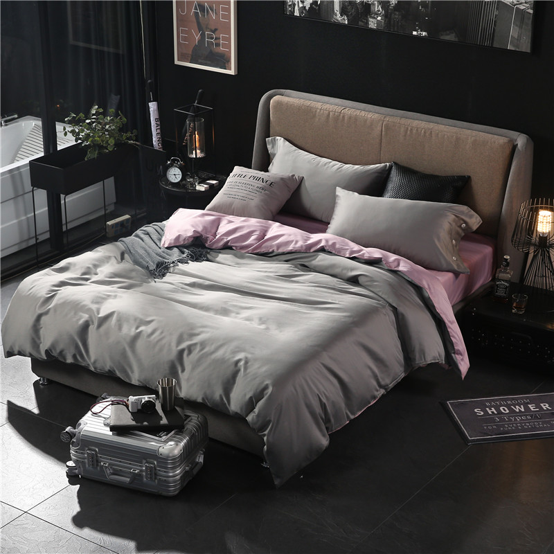 Satin 60s long-staple cotton four-piece set pure cotton 1 5 1 8m bedding solid color bed sheet quilt cover double