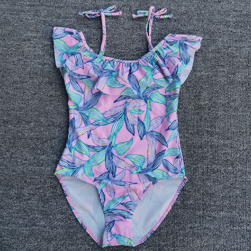 Export Foreign Trade Children Swimsuit Girl 7-16 CUHK Girl Girl Fashion Lotus Leaf Lace with student speed dry swimsuit