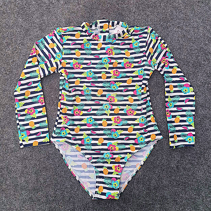 Export single children's long-sleeved swimsuit one-piece girl baby cute color girl swimsuit quick-drying surf swimsuit