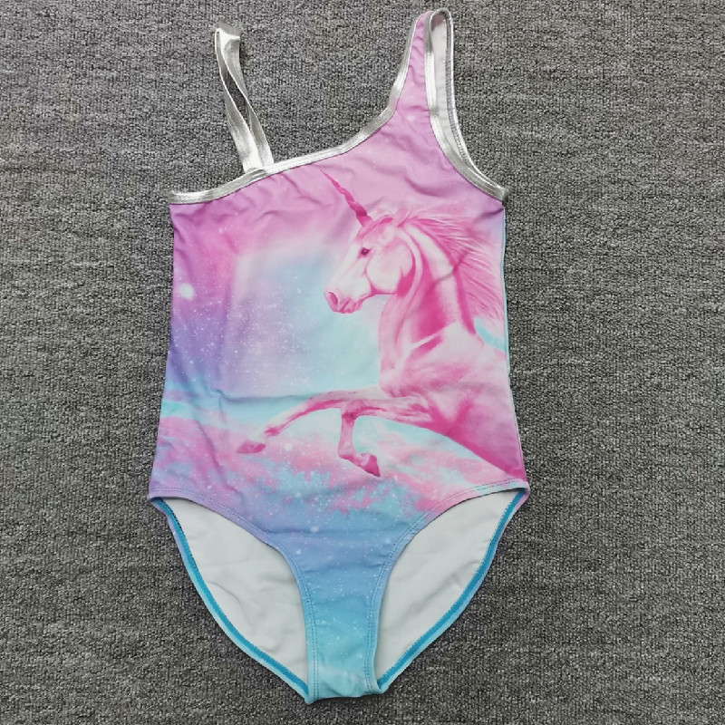 Foreign trade girl cute unicorn inclined shoulder deposit with swimming clothes for children CUHK child students sunscreen speed dry swimsuit