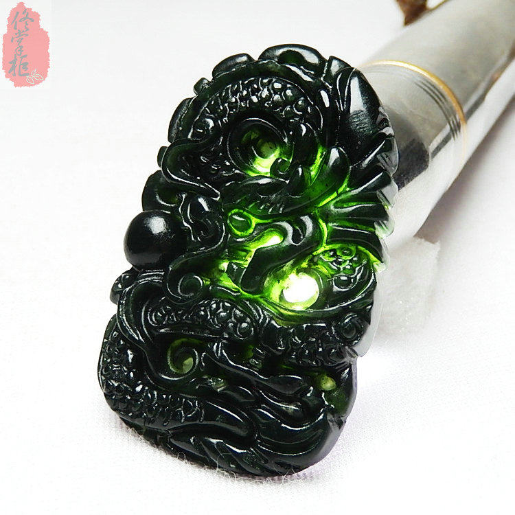 Dragon Yupendant Men's Natural Ink Green Yusheng Xiao Long Pendant Tour Dragon Play Pearl Pendant male and female money chain pendant jade pendant