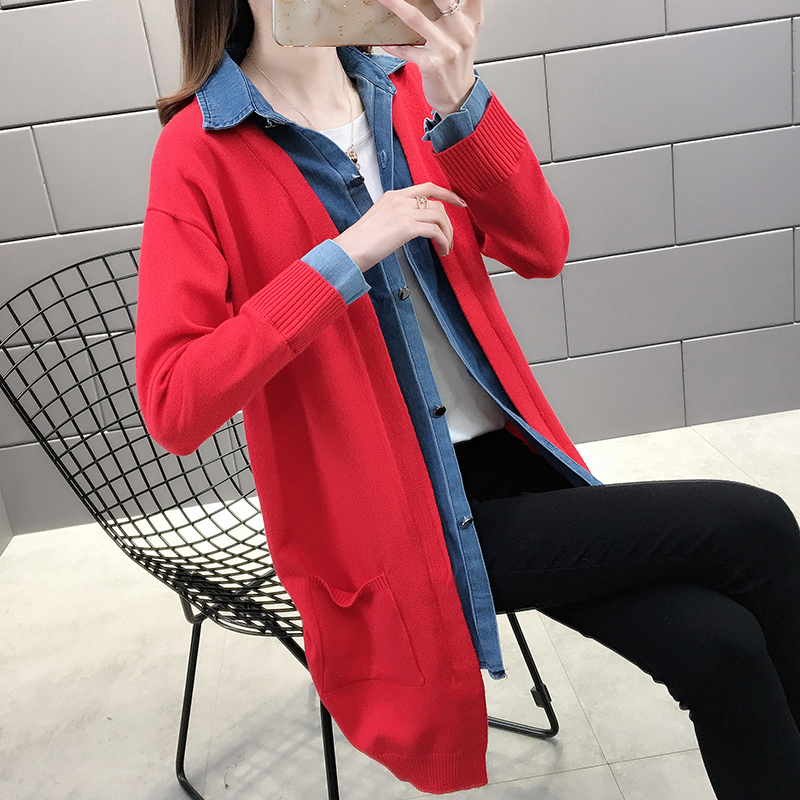 Trung dài giả hai mảnh đan cardigan 2020 đầu xuân mới Hàn Quốc phiên bản của phụ nữ loose-fitting áo khoác áo len thủy triều của phụ nữ