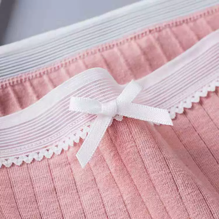 Đồ lót đô thị nữ cotton cotton 100% kháng khuẩn lady girl đen trắng tóm tắt ren mùa hè - Eo cao