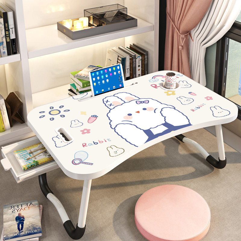 Bed computer desk College dormitory artifact Upper bunk Lazy foldable small table Home bedroom study desk ins Cute girl table board Cartoon bay window notebook Bedroom sitting floor