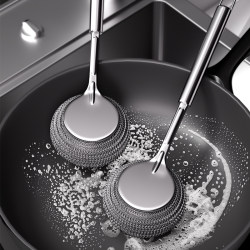 Stainless steel pot brush kitchen special washing pot steel wire ball brush long handle dish washing cleaning brush does not hurt pot brush pot Handy Gadget