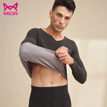 Cat man couple thermal underwear set thin velvet mid-thickness autumn clothes and trousers for men and women double-sided abrasive no trace sweater