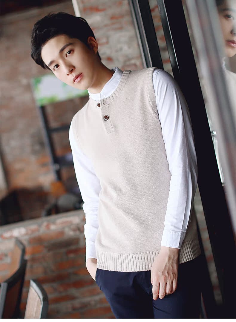 Áo len không tay nam cổ tròn Phiên bản hàn quốc mùa thu đông len vest vest áo len đan vest nam triều đại học gió áo khoác len hàn quốc