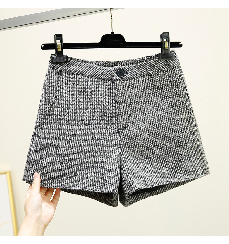 Quần short len ​​sọc nữ mùa thu đông 2018 phiên bản mới của Hàn Quốc quần cạp cao ống rộng ống rộng bên ngoài mặc quần bốt quần mùa đông quần sooc nữ
