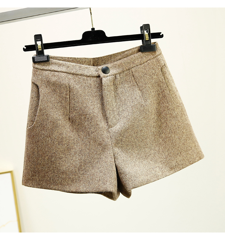 Phiên bản Hàn Quốc của quần short len ​​cạp cao nữ mùa thu đông 2018 mới sinh viên mặc bốt đế xuồng đế rộng quần short nữ kaki