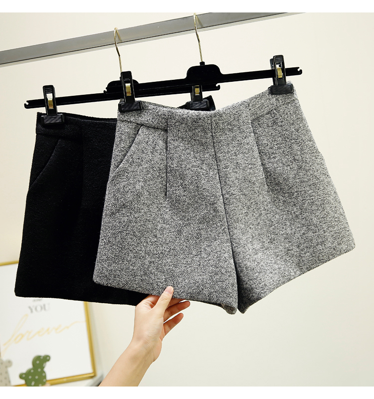 Quần short len ​​đen nữ mùa thu đông 2018 phiên bản mới của Hàn Quốc diện quần lửng ống rộng ống rộng mặc hoang dã quần ngắn nữ