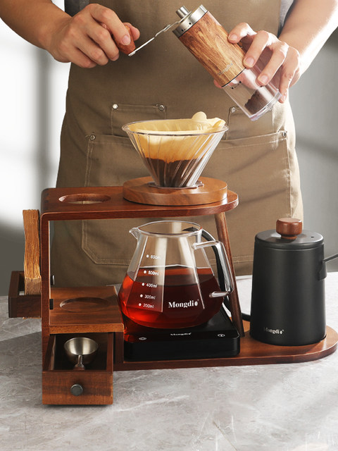 Mongdio Hand-Brewed Coffee Pot Storage Stand Set Hand Grinder Coffee Machine Hand-Cranked Coffee Grinder Coffee Utensils