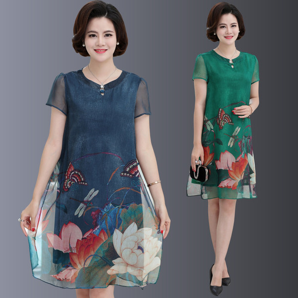 卡时力 妈妈夏装 大码短袖雪纺连衣裙 天猫优惠券折后￥58包邮（￥88-30）XL~4XL码3色可选