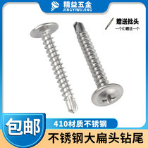 410 stainless steel large flat head drill tail screw with pad flat round head self-tapping self-drilling Warwick head dovetail screw M4 2