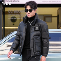 Winter Haining genuine leather jacket mens down jacket short handsome first layer cowhide jacket plus velvet thickened jacket trendy