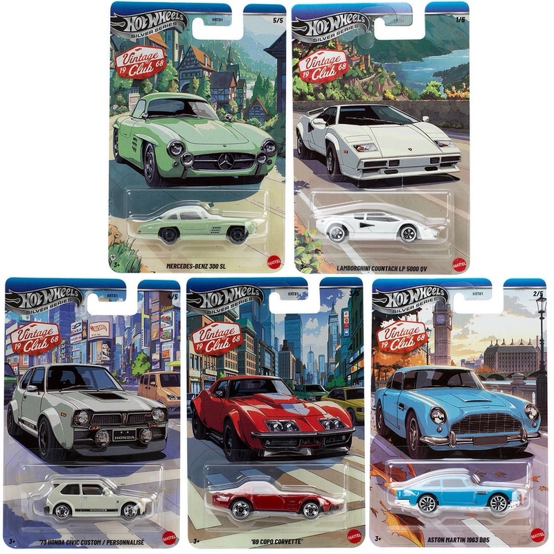 Hot Wheels Vintage Club68 Silver Label Retro Club Five-Car Collector Set Classic Car Alloy Model