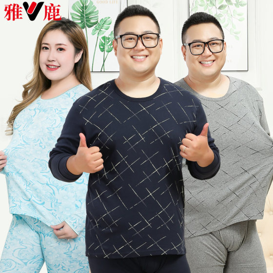 Yalu large size autumn clothes and long trousers men's pure cotton thermal underwear set women's middle-aged and elderly plus fat plus fat cotton sweater