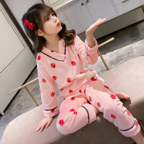 girls' flannel pajamas autumn winter new girls thick coral fleece middle aged kids fleece children's home clothing