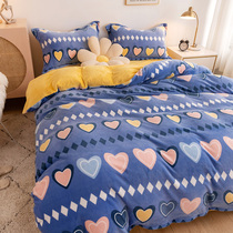 Short plush winter plus velvet thickened sheets quilt cover milk velvet coral fleece bed four-piece flannel double-sided Velvet