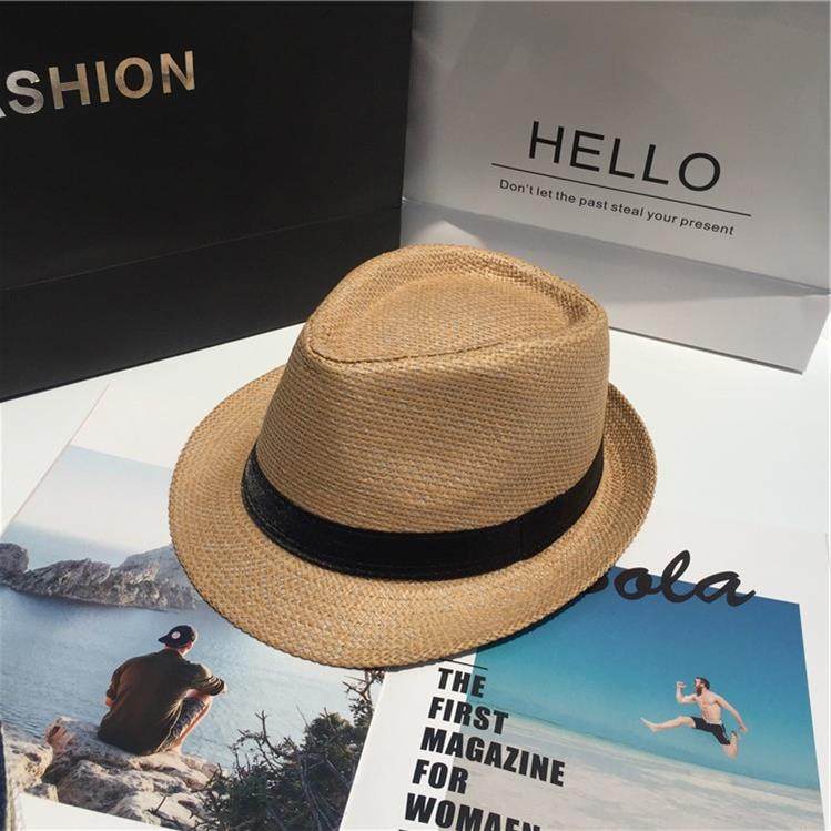 Retro denim new woven men's style gentleman middle-aged and elderly travel men's straw hat summer sunscreen men