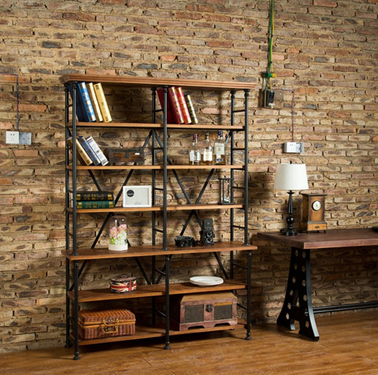 American country style wrought iron old shelf iron wood sideboard display rack storage rack retro bookshelf