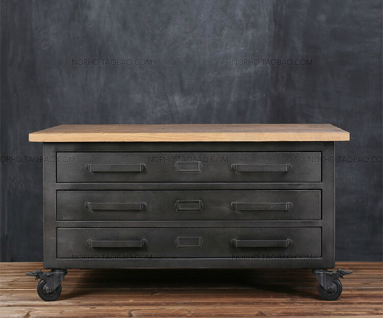 French American country solid wood retro wrought iron to do old loft TV cabinet locker storage cabinet porch table