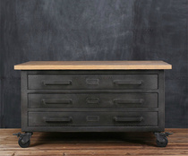 French American country solid wood retro wrought iron to do old loft TV cabinet locker storage cabinet porch table