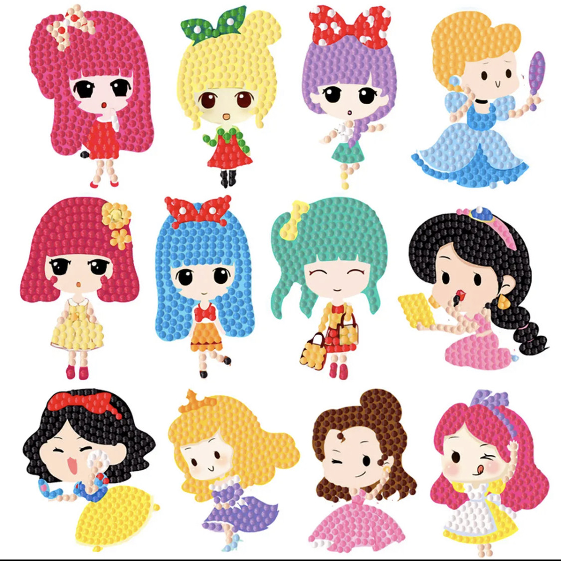Cartoon diamond sticker children's handmade kindergarten point drill drawing girl princess toy mobile phone random sticker students