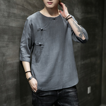Retro Chinese style short sleeve T-shirt mens Chinese plate buckle Hanfu mens large size loose National Wind half sleeve shirt summer