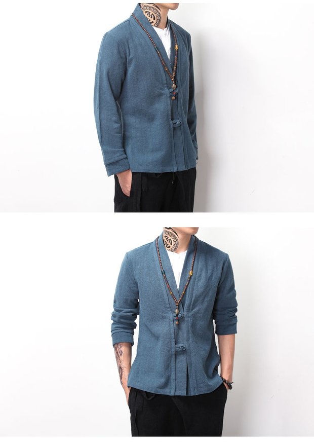 Mùa thu Trung Quốc phong cách retro khóa quốc phục Tang phù hợp với áo khoác trẻ trung Trung Quốc Hanfu lay quần áo Zen quần áo nam quần baggy nam