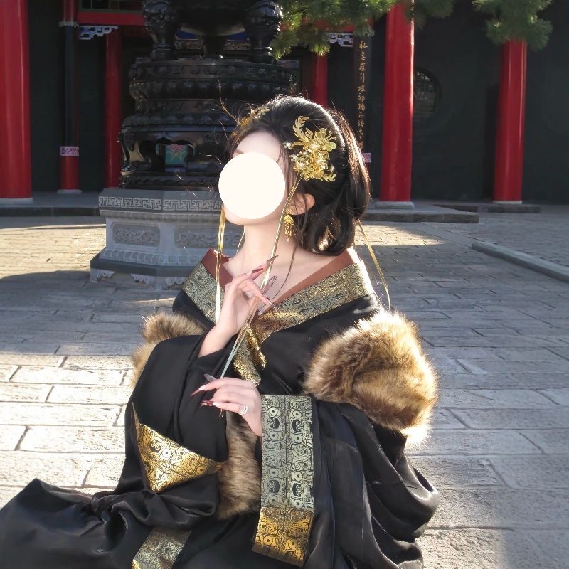 Yu Ji Warring States Robe Hanfu for Women, Black Brocade Double-Layered Straight Skirt, Ancient Style Costume for Dance Performance, 2026 New Model